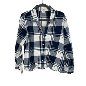 J. Crew Button Up Shirt Plaid Blue White Long Sleeve Casual Gorpcore Size L